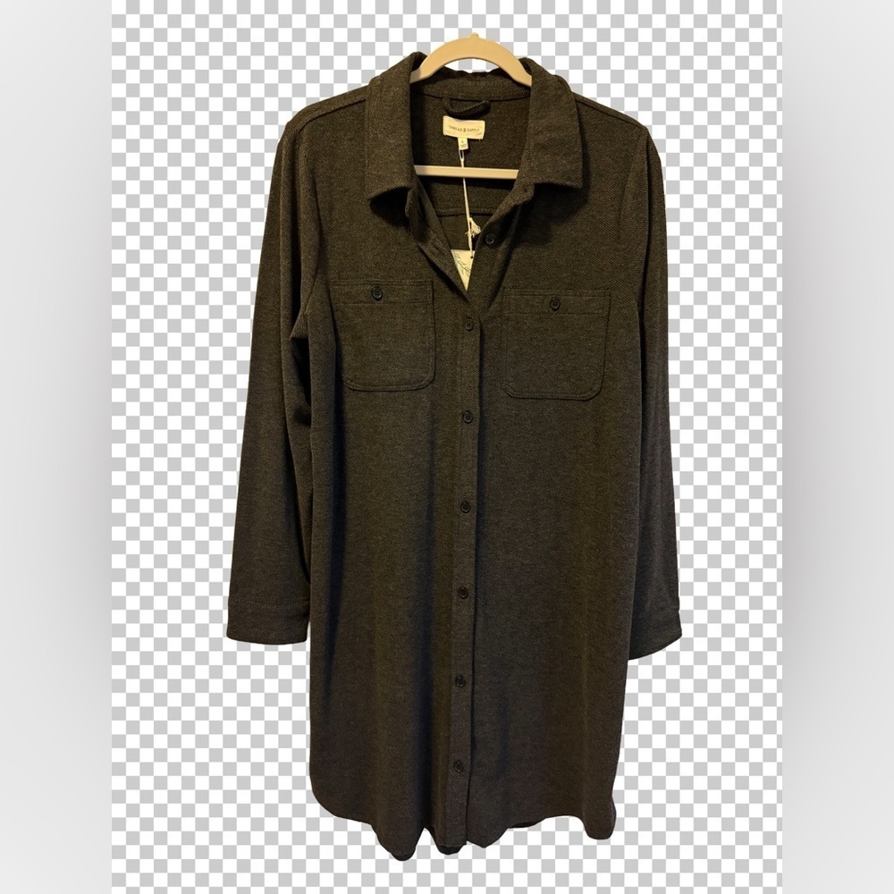 NWT Thread & Supply Charcoal Leslie Button-Up Shirt Dress, Size L - Picture 2 of 10